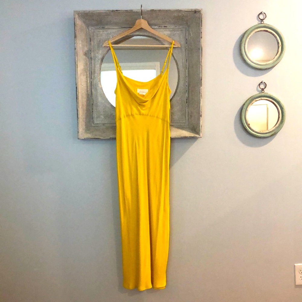 NWT Anthropologie small maxi silk like dress with adjustable straps and slits.